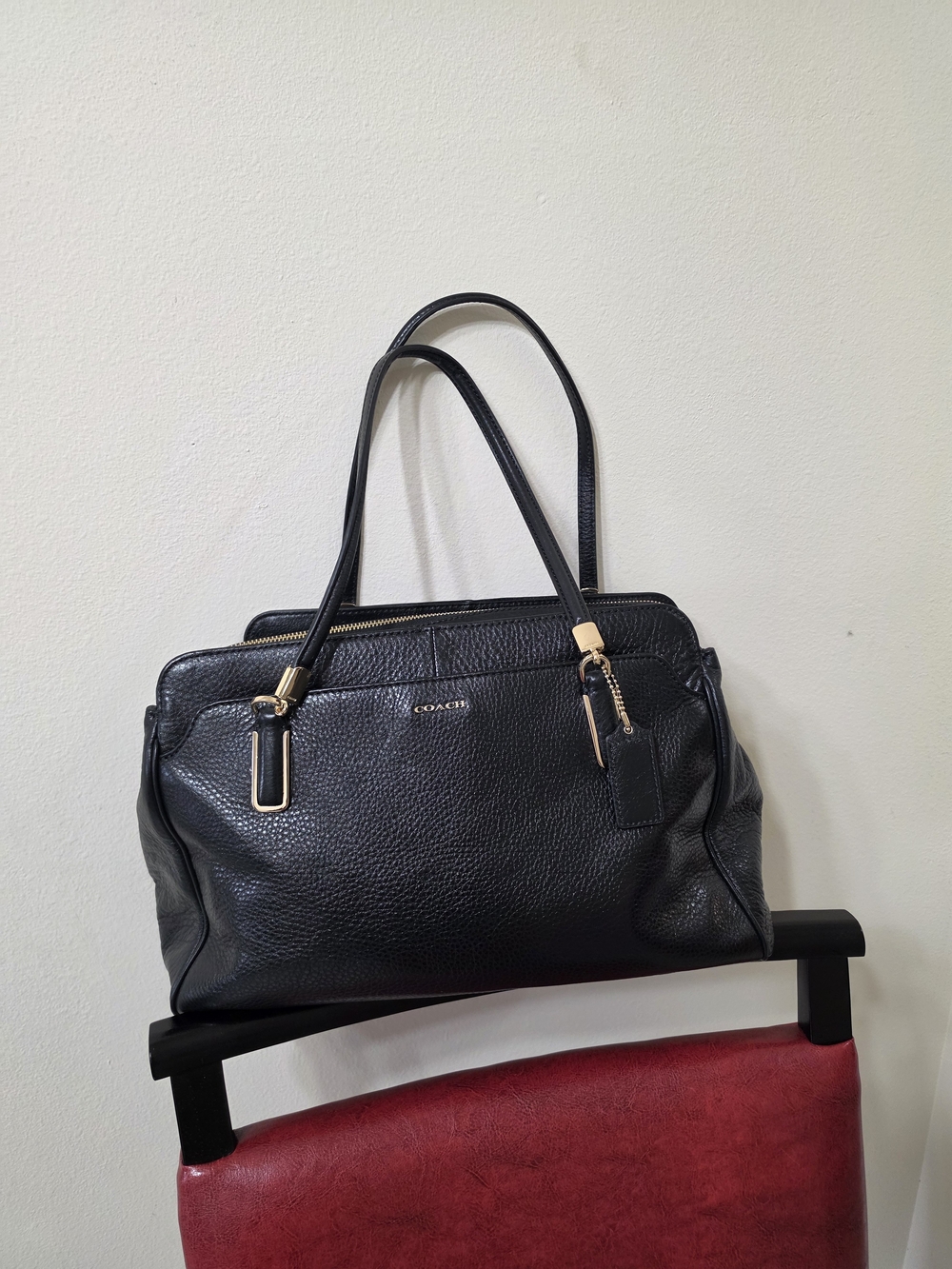Coach Black Leather Pebbled Tote Bag